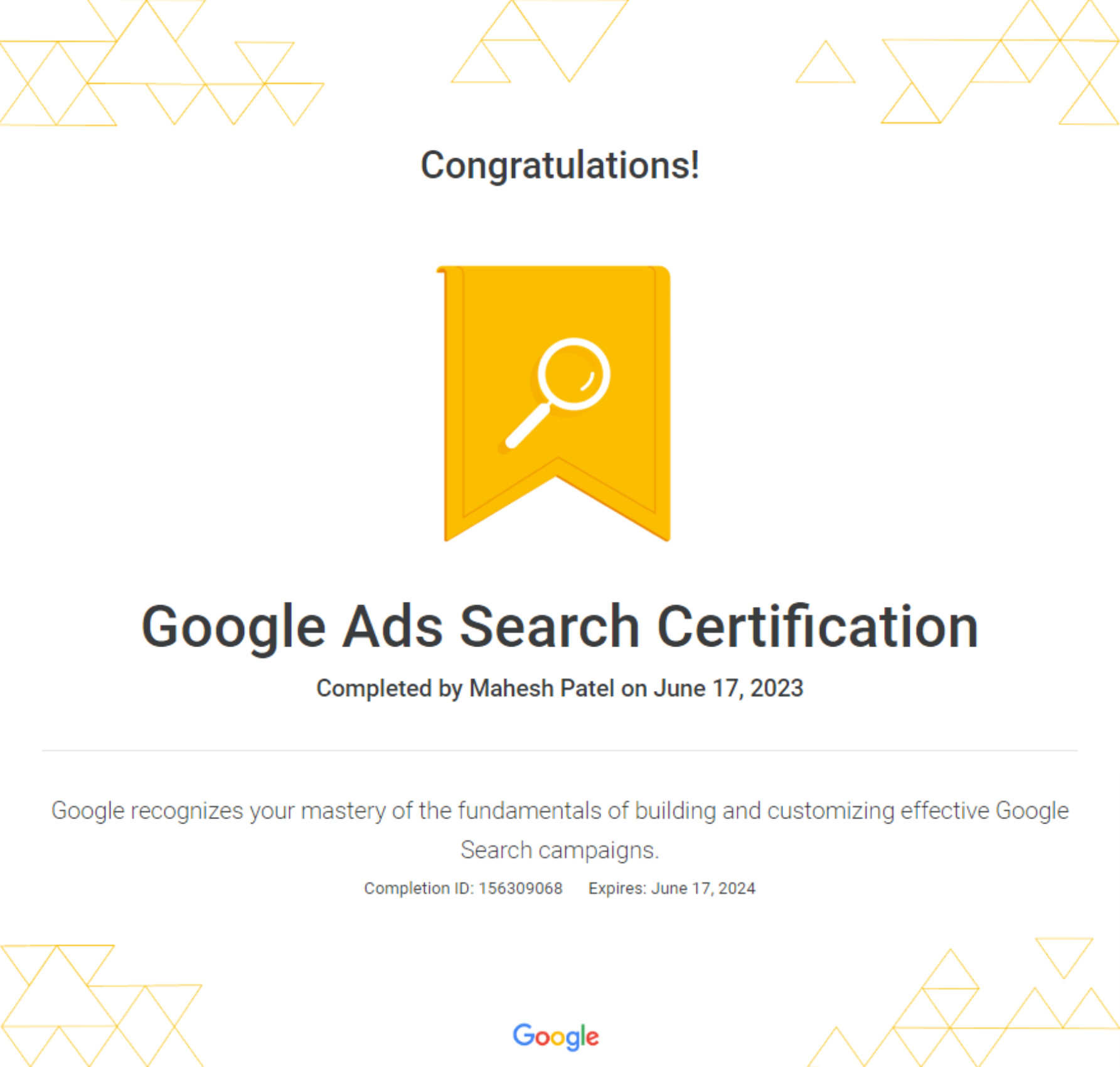 Adwords Search Advertising Certification